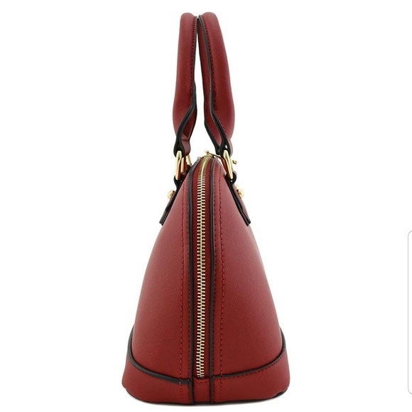 Zip-Around Dome Satchel Red/Wine Color - Picture 2 of 4